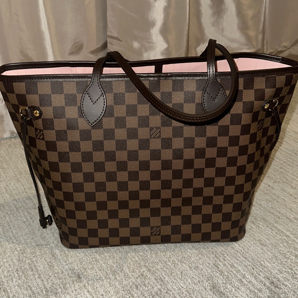 Louie Vuitton MM Neverfull Damier Ebene with rose ballerine interior authentic